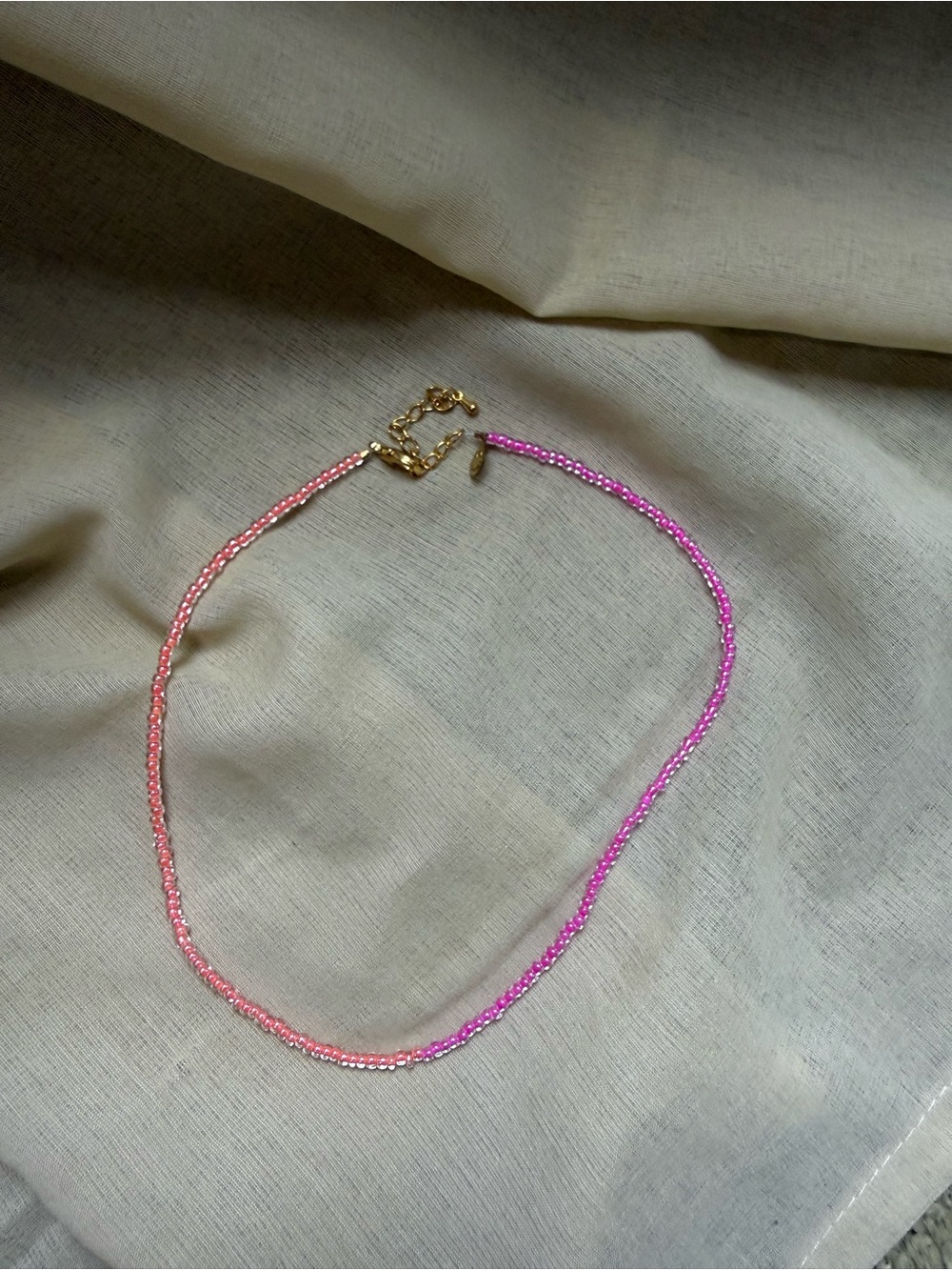 Delicate Pink Gradient Beaded Necklace - Gold Clasp